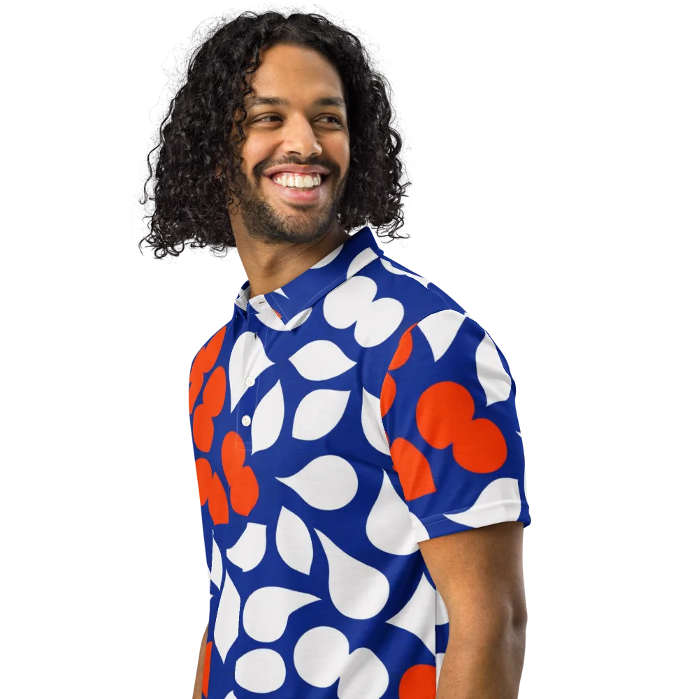 Orange Blossom Static on Men's Slim Fit Polo Shirt — Left Front