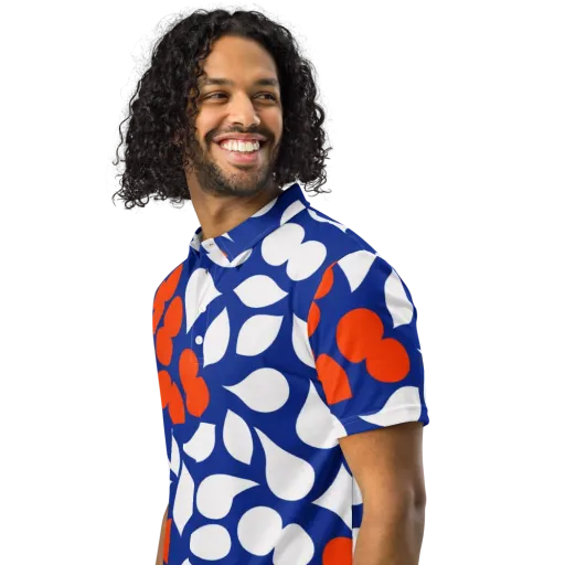 Orange Blossom Static on a Men's Slim Fit Polo Shirt