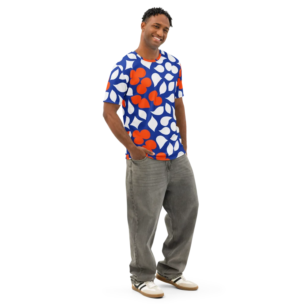 Orange Blossom Static on Men's Cotton Crew Neck T-Shirt — Right Front