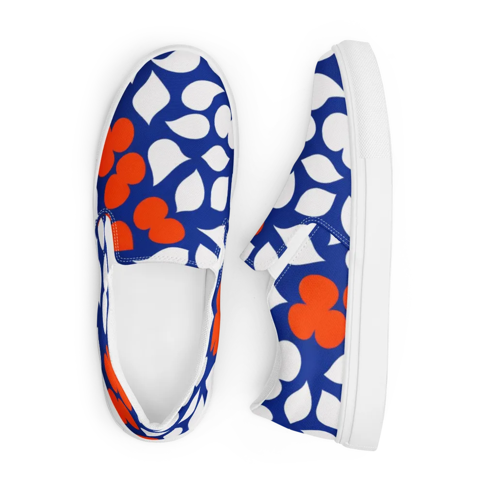 Orange Blossom Static on Men's Slip-On Canvas Shoes — Front
