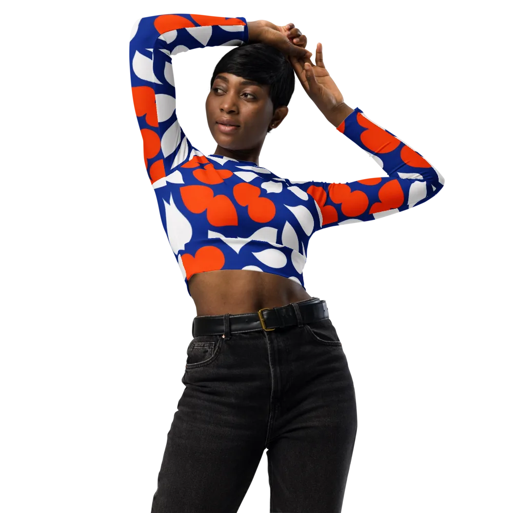 Orange Blossom Static on Long Sleeve Crop Top — Front