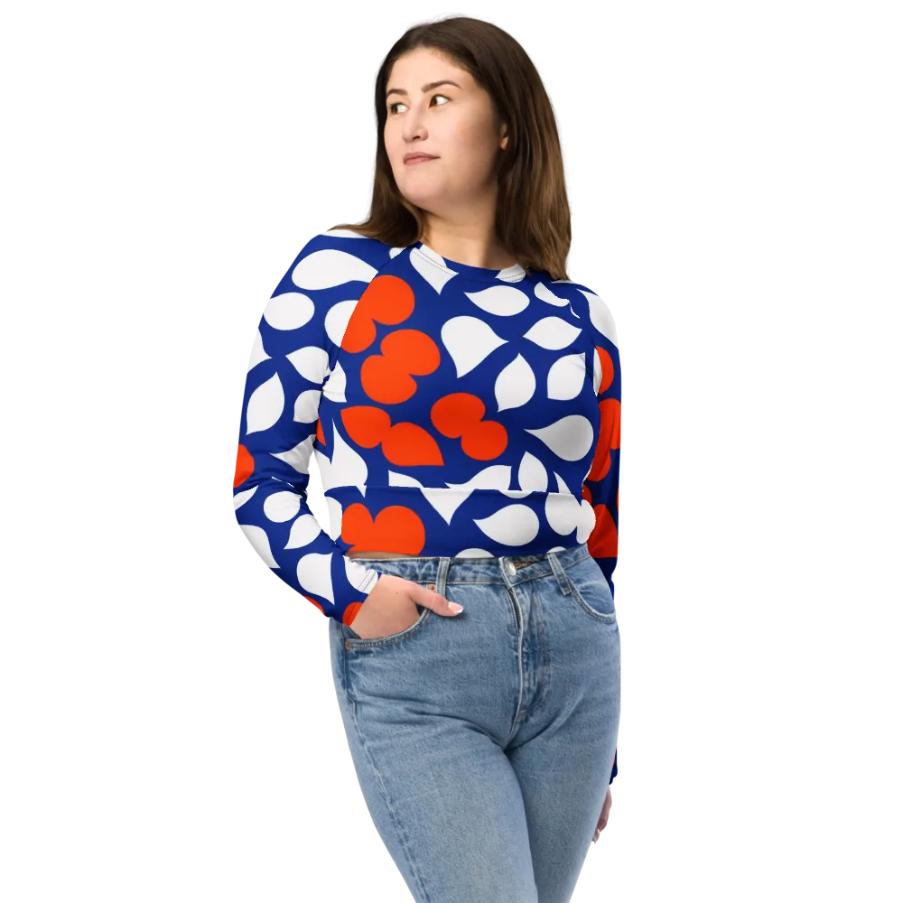 Orange Blossom Static on Long Sleeve Crop Top — Front