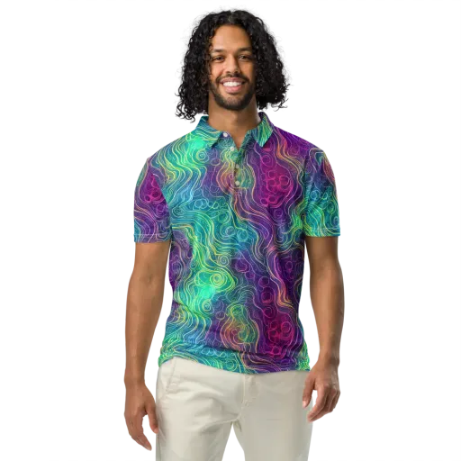 Chromatic Currents on a Men's Slim Fit Polo Shirt