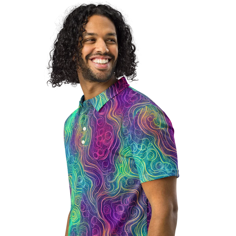 Chromatic Currents on Men's Slim Fit Polo Shirt — Left Front
