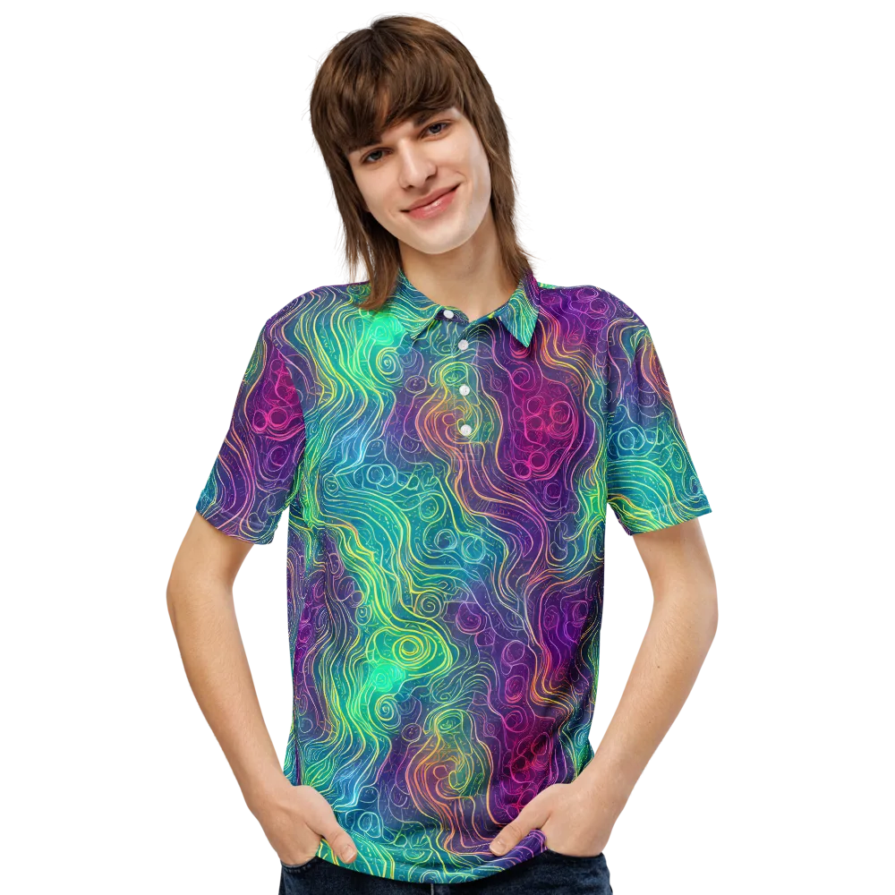 Chromatic Currents on Men's Slim Fit Polo Shirt — Front