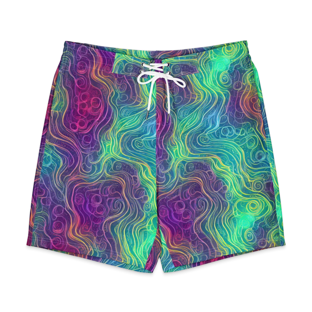 Chromatic Currents on Men's Board Shorts — Front