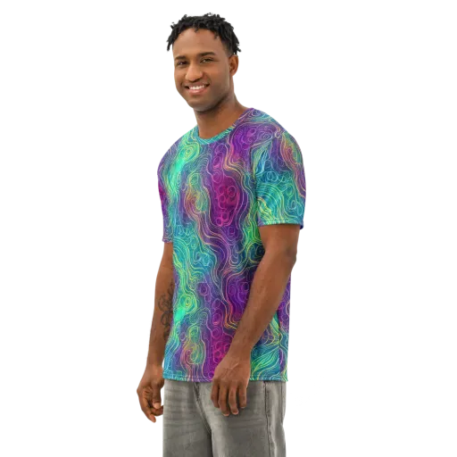 Chromatic Currents on a Men's Cotton Crew Neck T-Shirt