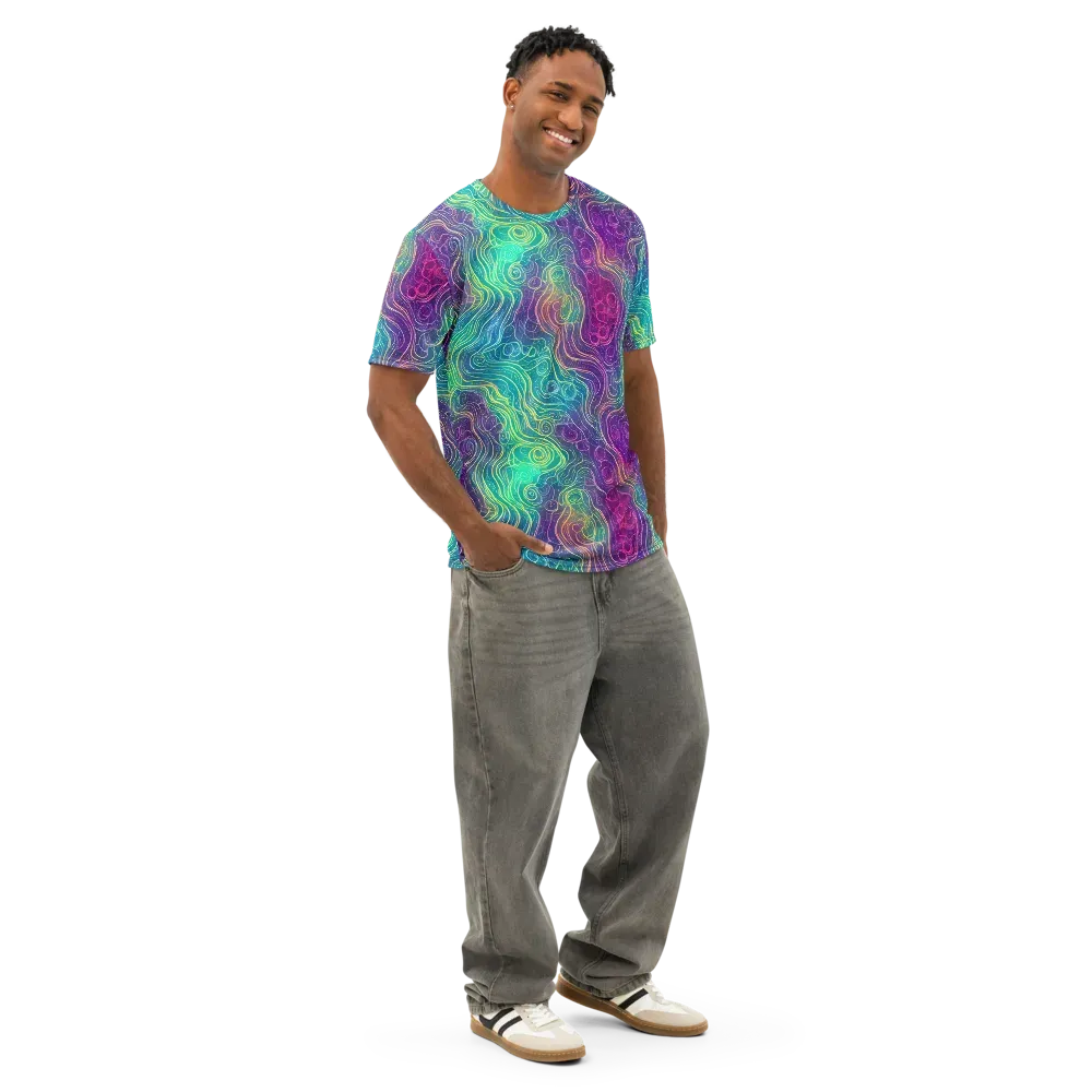Chromatic Currents on Men's Cotton Crew Neck T-Shirt — Right Front