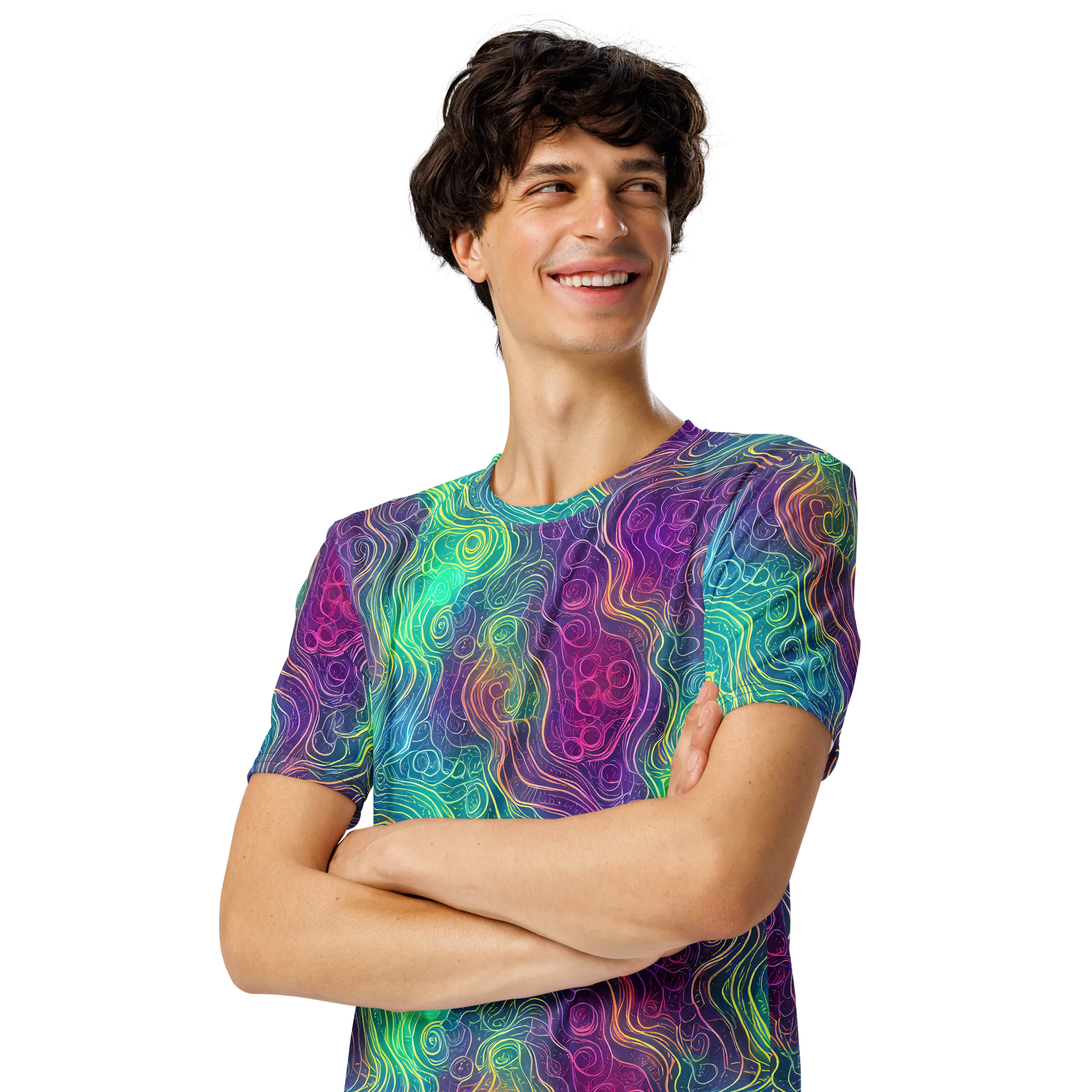 Chromatic Currents on Men's Crew Neck T-Shirt — Left Front