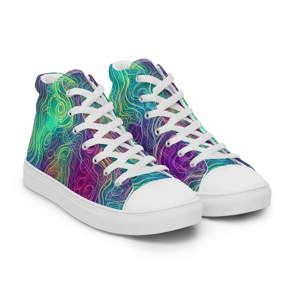 Chromatic Currents on Men's High Top Canvas Shoes — Right Front