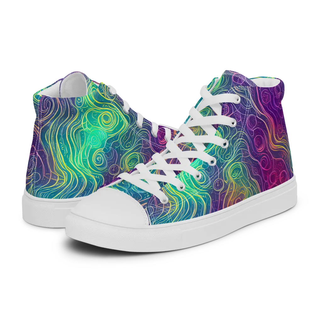 Chromatic Currents on Men's High Top Canvas Shoes — Left
