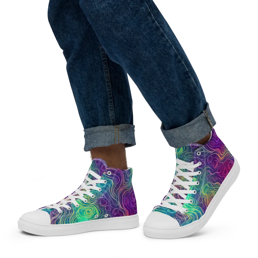 Chromatic Currents on Men's High Top Canvas Shoes — Left