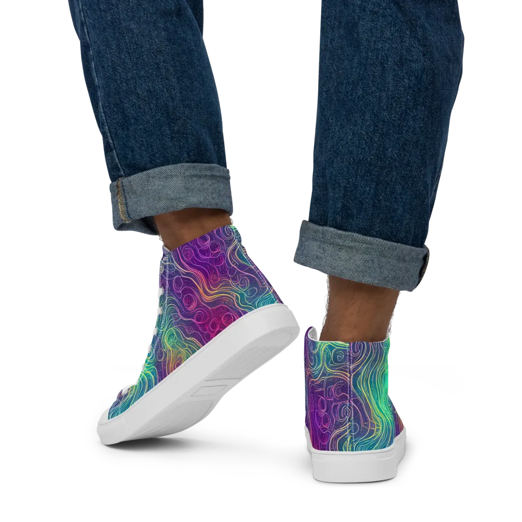 Chromatic Currents on Men's High Top Canvas Shoes — Back