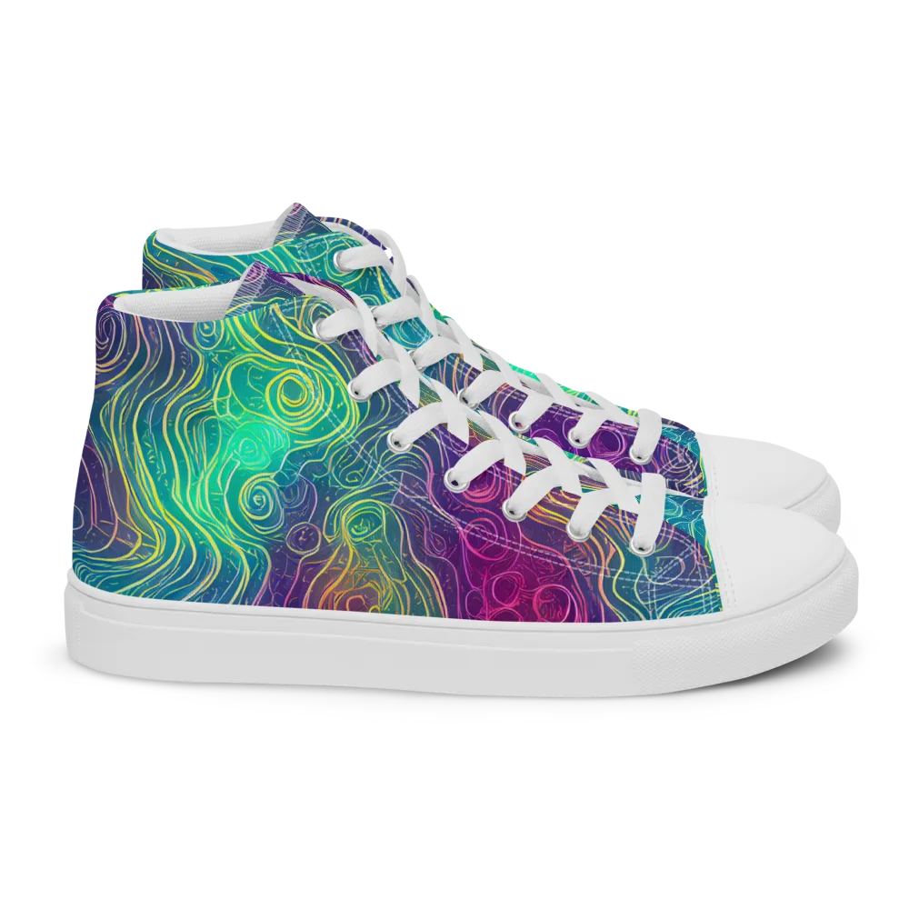 Chromatic Currents on Women's High Top Canvas Shoes — Right