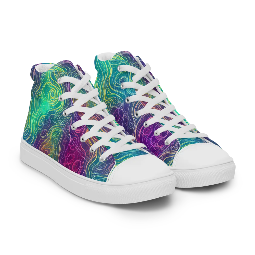 Chromatic Currents on Women's High Top Canvas Shoes — Right Front