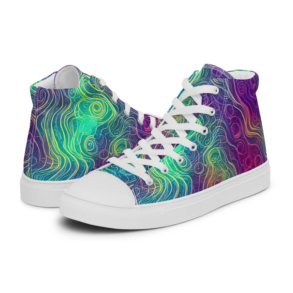Chromatic Currents on Women's High Top Canvas Shoes — Left