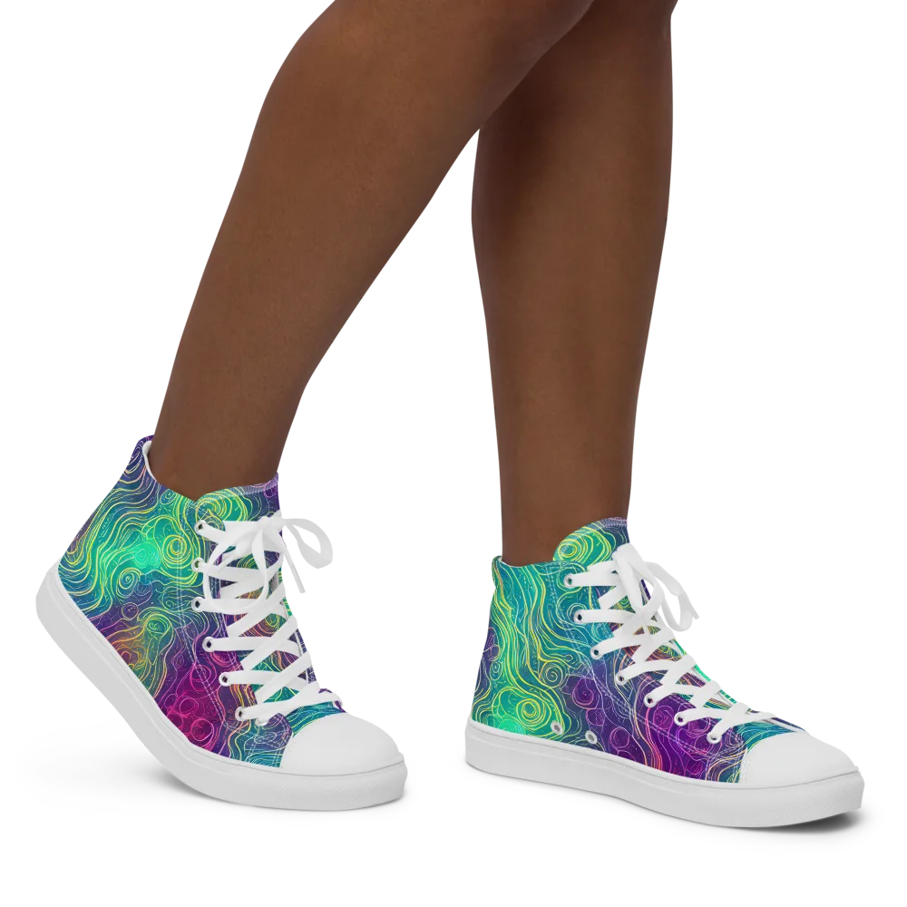 Chromatic Currents on Women's High Top Canvas Shoes — Right