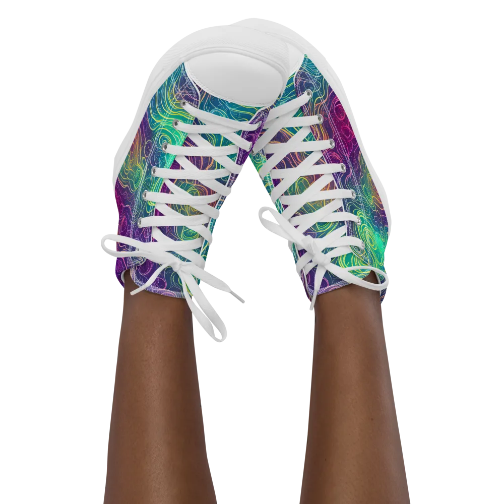 Chromatic Currents on Women's High Top Canvas Shoes — Front
