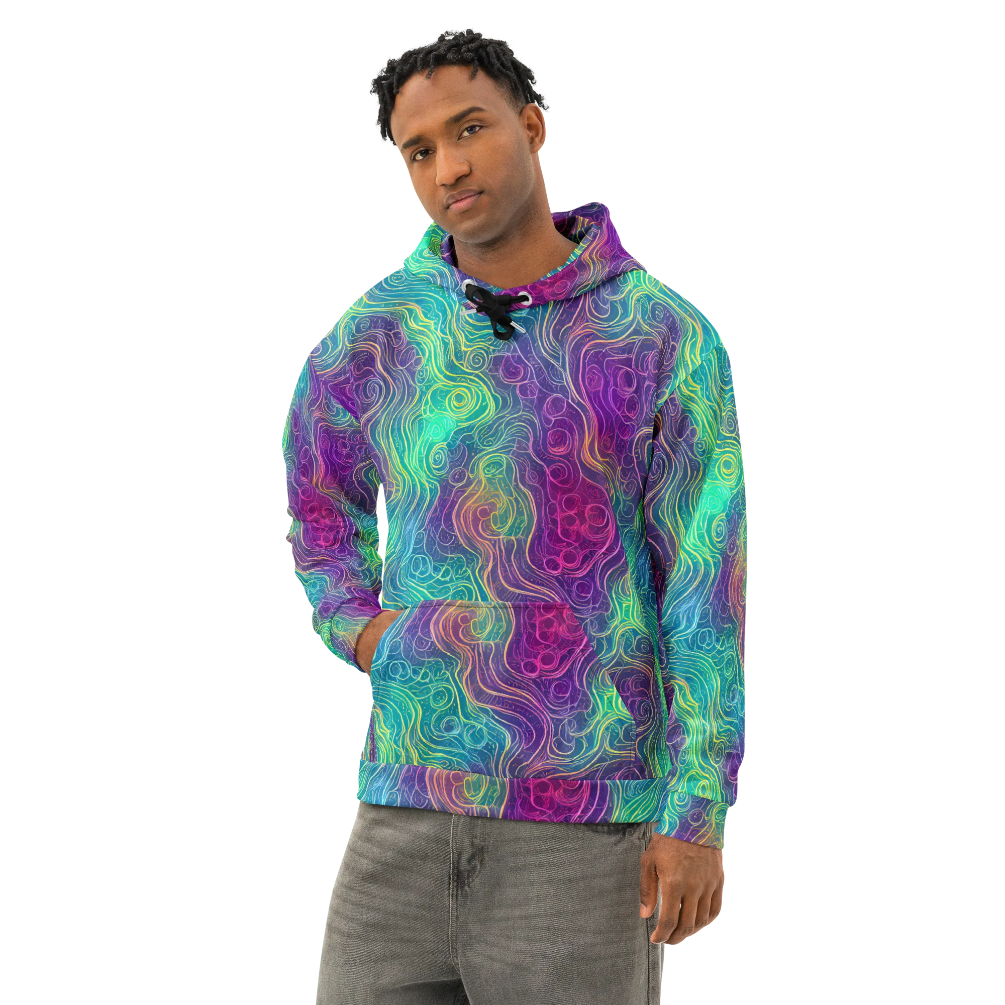 Chromatic Currents on Cotton Hoodie — Left Front