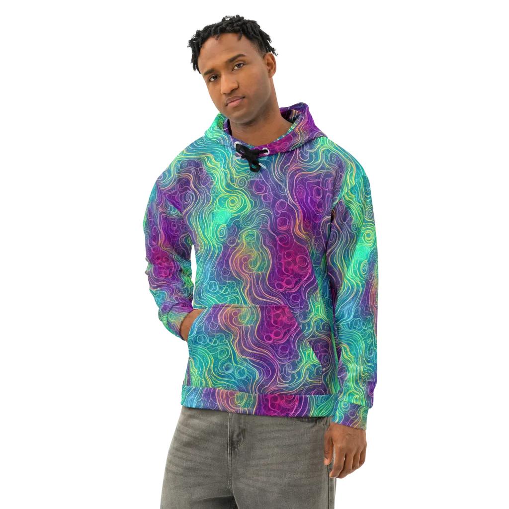 Chromatic Currents on Cotton Hoodie — Left Front