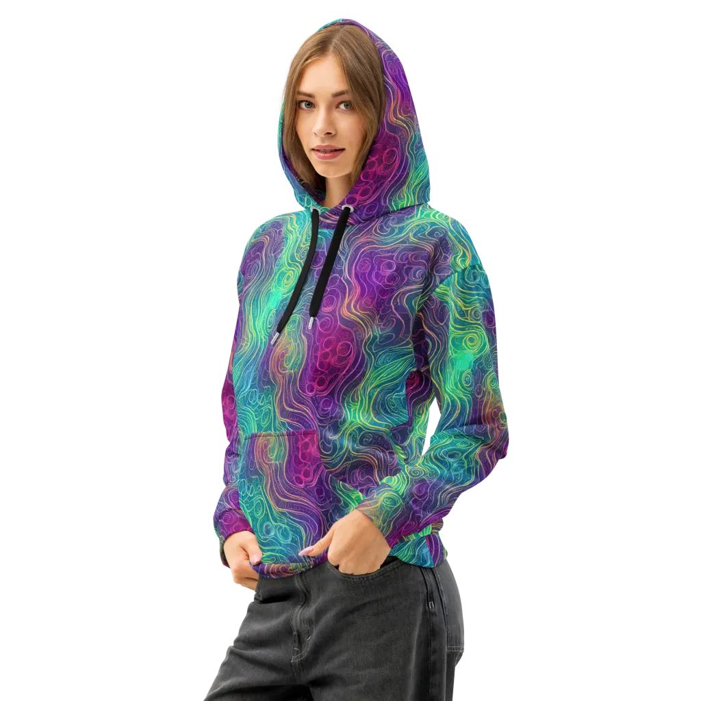 Chromatic Currents on Cotton Hoodie — Left Front