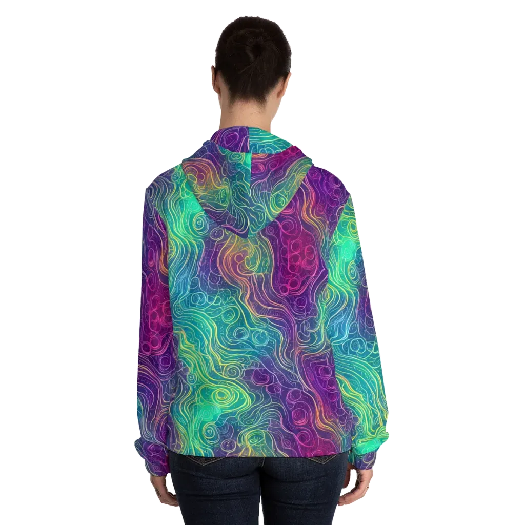 Chromatic Currents on Women's Full-Zip Hoodie — Back On Person
