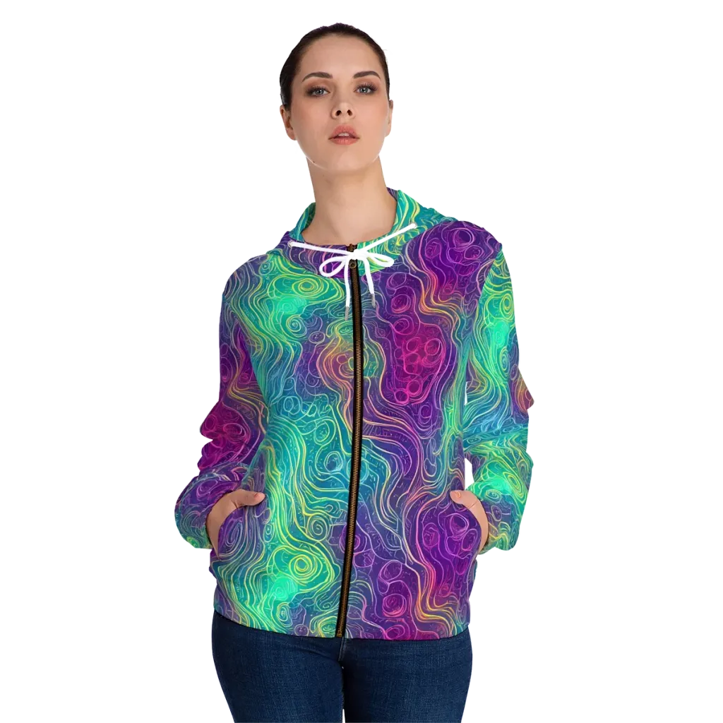 Chromatic Currents on Women's Full-Zip Hoodie — Front On Person