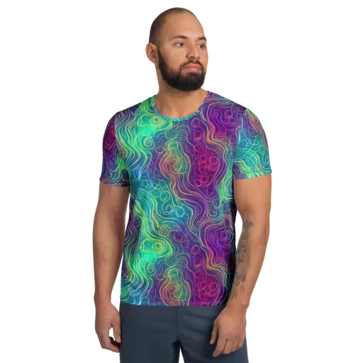 Chromatic Currents on a Men's Athletic T-Shirt