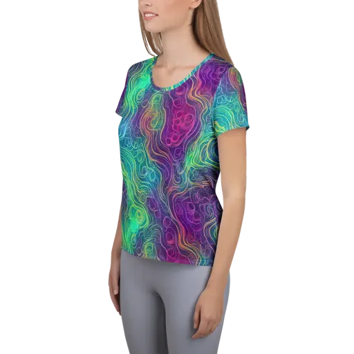 Chromatic Currents on a Women's Athletic T-Shirt