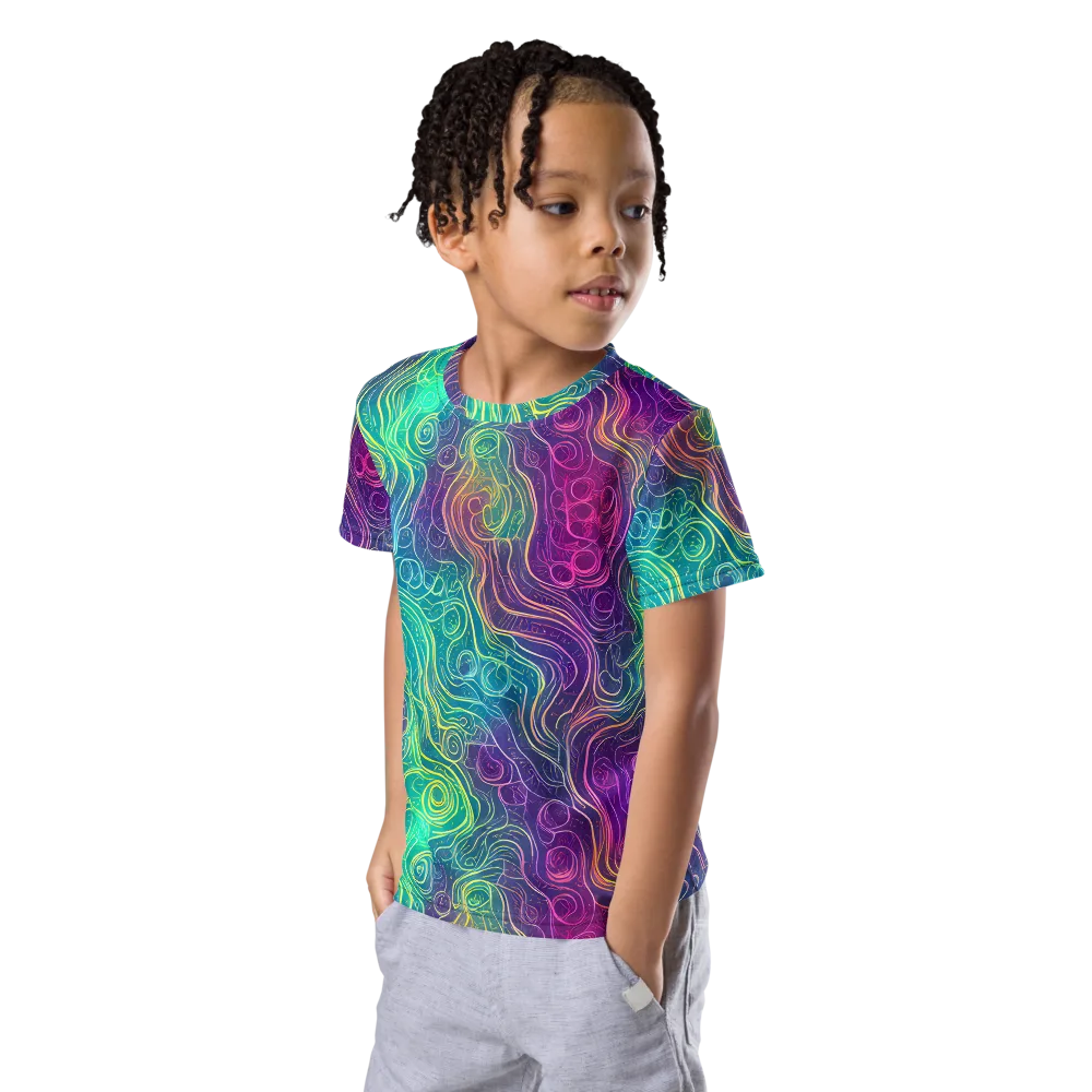 Chromatic Currents on Kids Crew Neck T-Shirt — Left Front