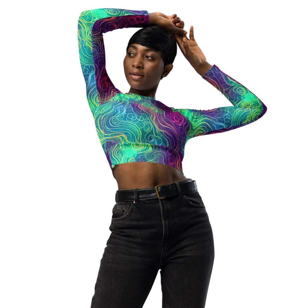 Chromatic Currents on Long Sleeve Crop Top — Front