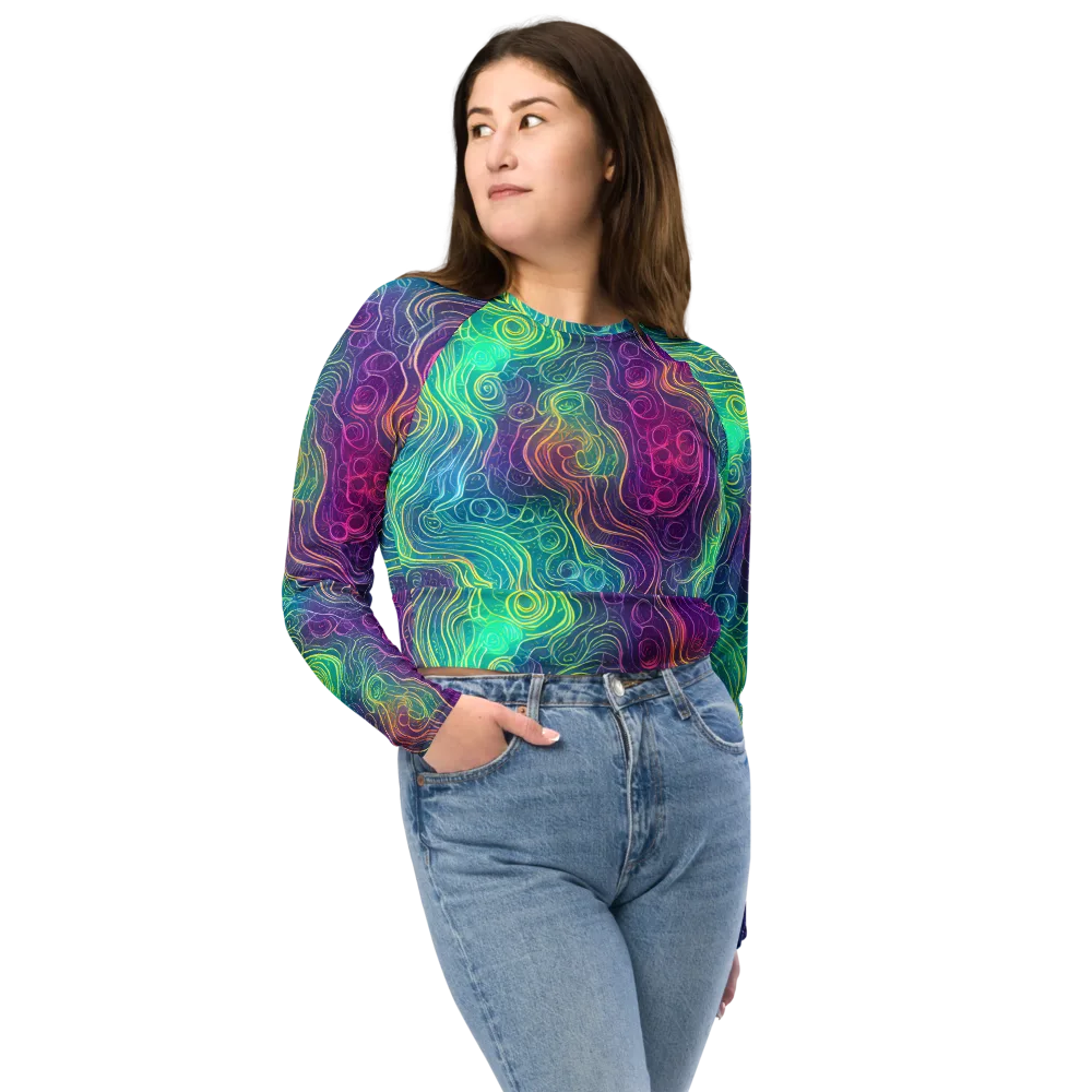 Chromatic Currents on Long Sleeve Crop Top — Front