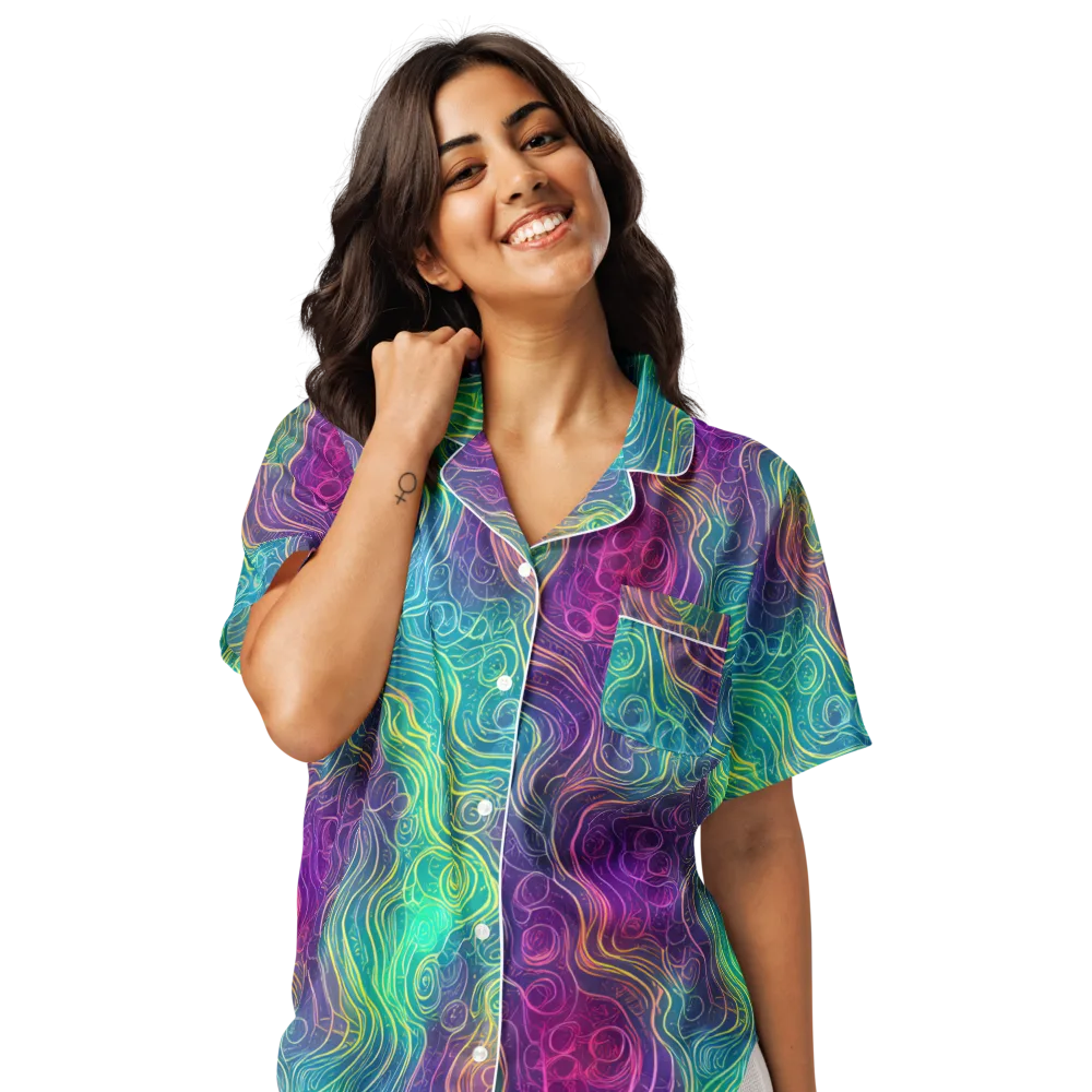 Chromatic Currents on Women's Short Sleeve Pajama Top — Front