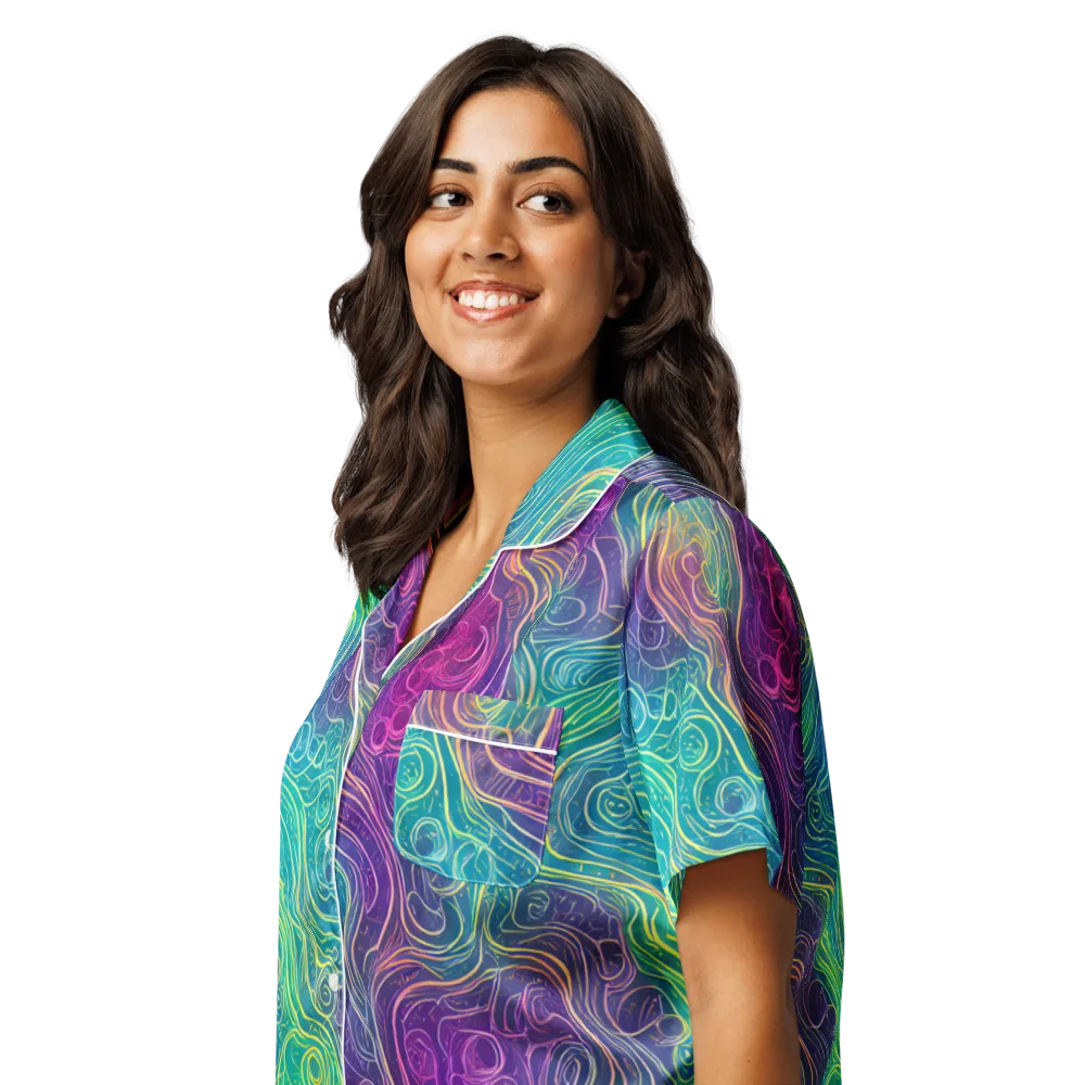 Chromatic Currents on Women's Short Sleeve Pajama Top — Left Front