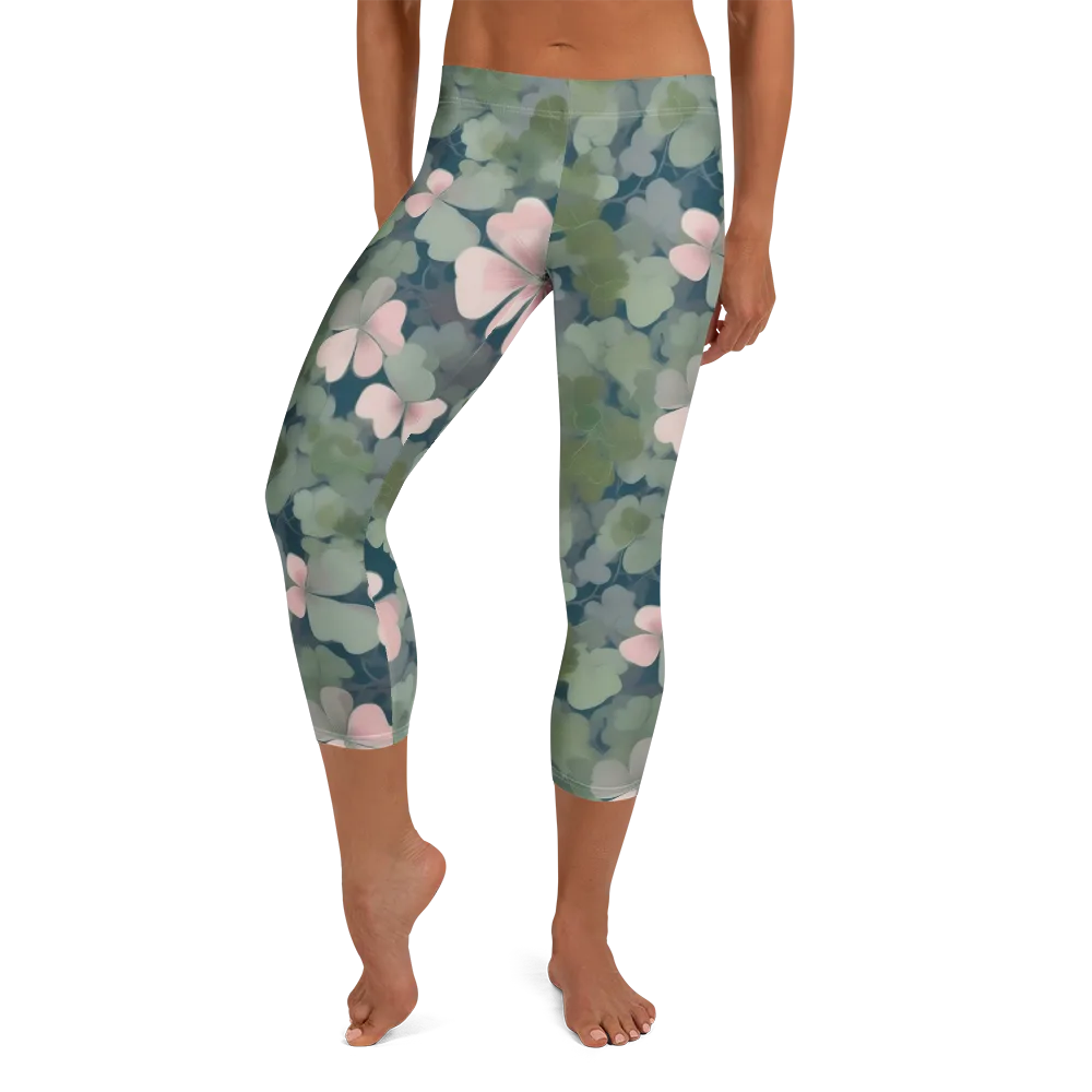 Moonlit Petal Drift on Capri Leggings — Front