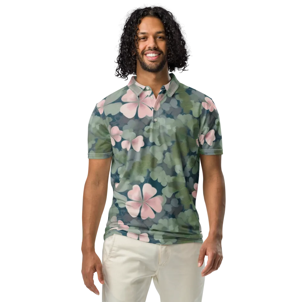 Moonlit Petal Drift on Men's Slim Fit Polo Shirt — Front
