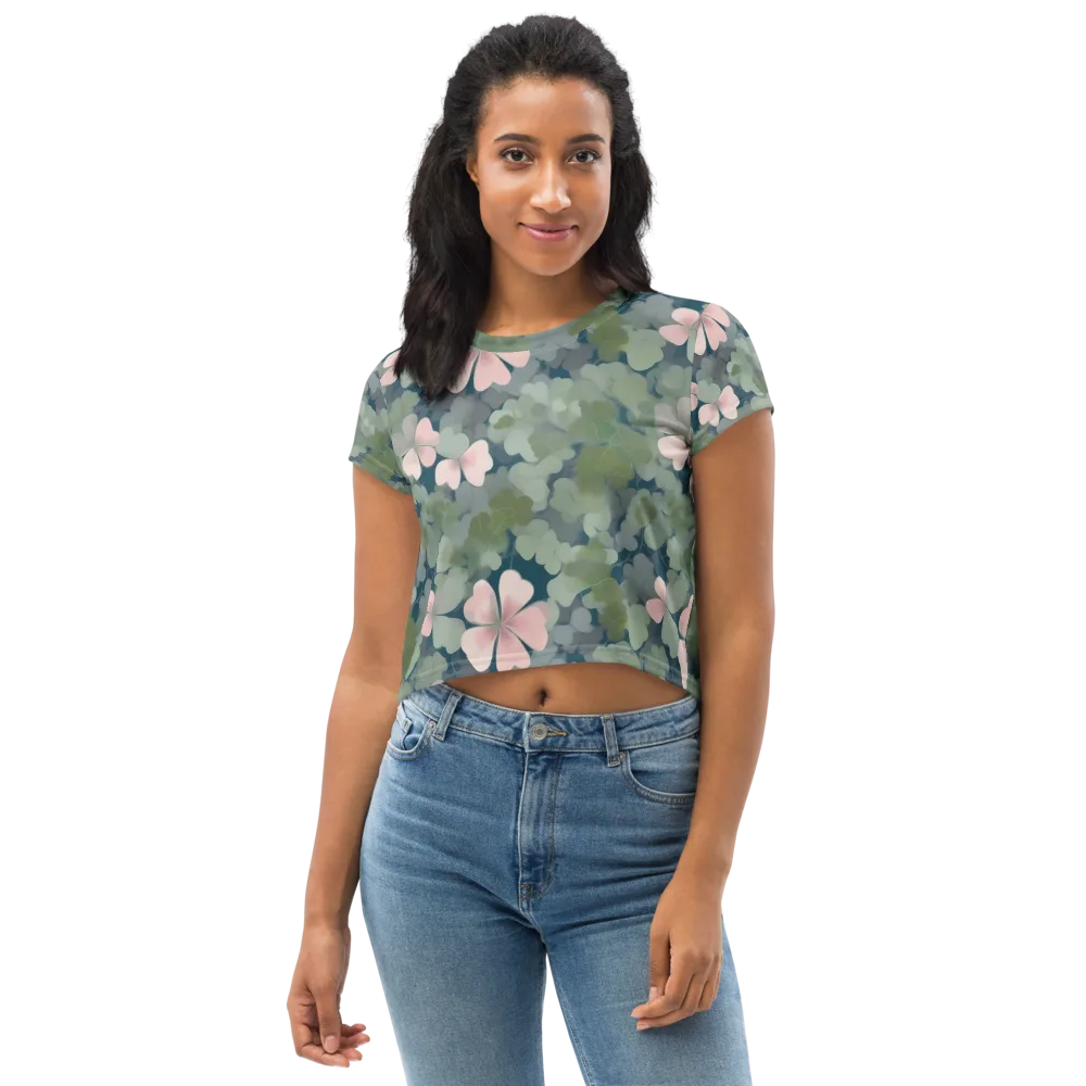 Moonlit Petal Drift on Crop Tee — Front