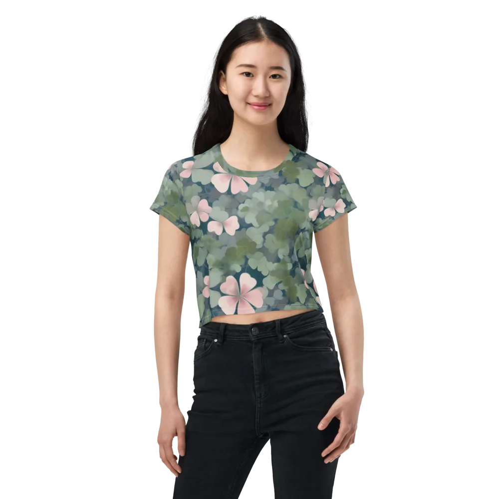 Moonlit Petal Drift on Crop Tee — Front