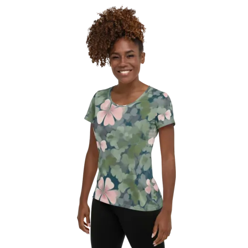 Moonlit Petal Drift on a Women's Athletic T-Shirt
