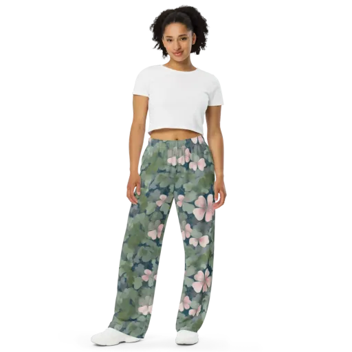 Moonlit Petal Drift on a Wide-Leg Pants