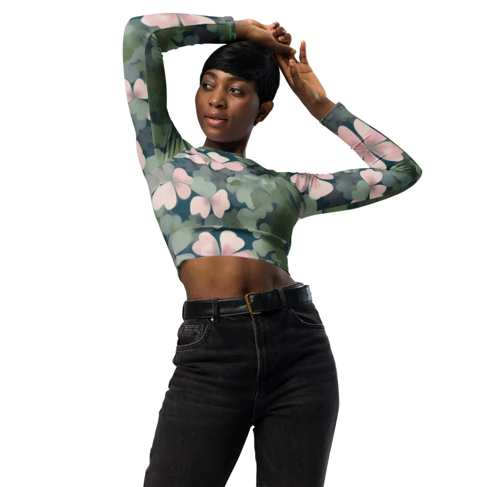 Moonlit Petal Drift on Long Sleeve Crop Top — Front