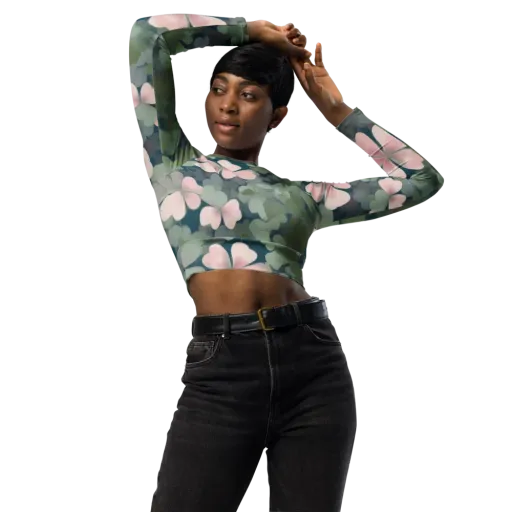 Moonlit Petal Drift on a Long Sleeve Crop Top