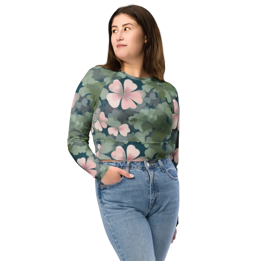 Moonlit Petal Drift on Long Sleeve Crop Top — Front