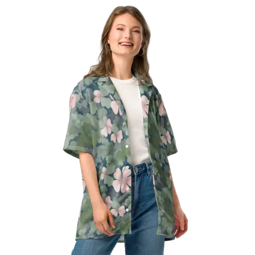 Moonlit Petal Drift on a Button Shirt