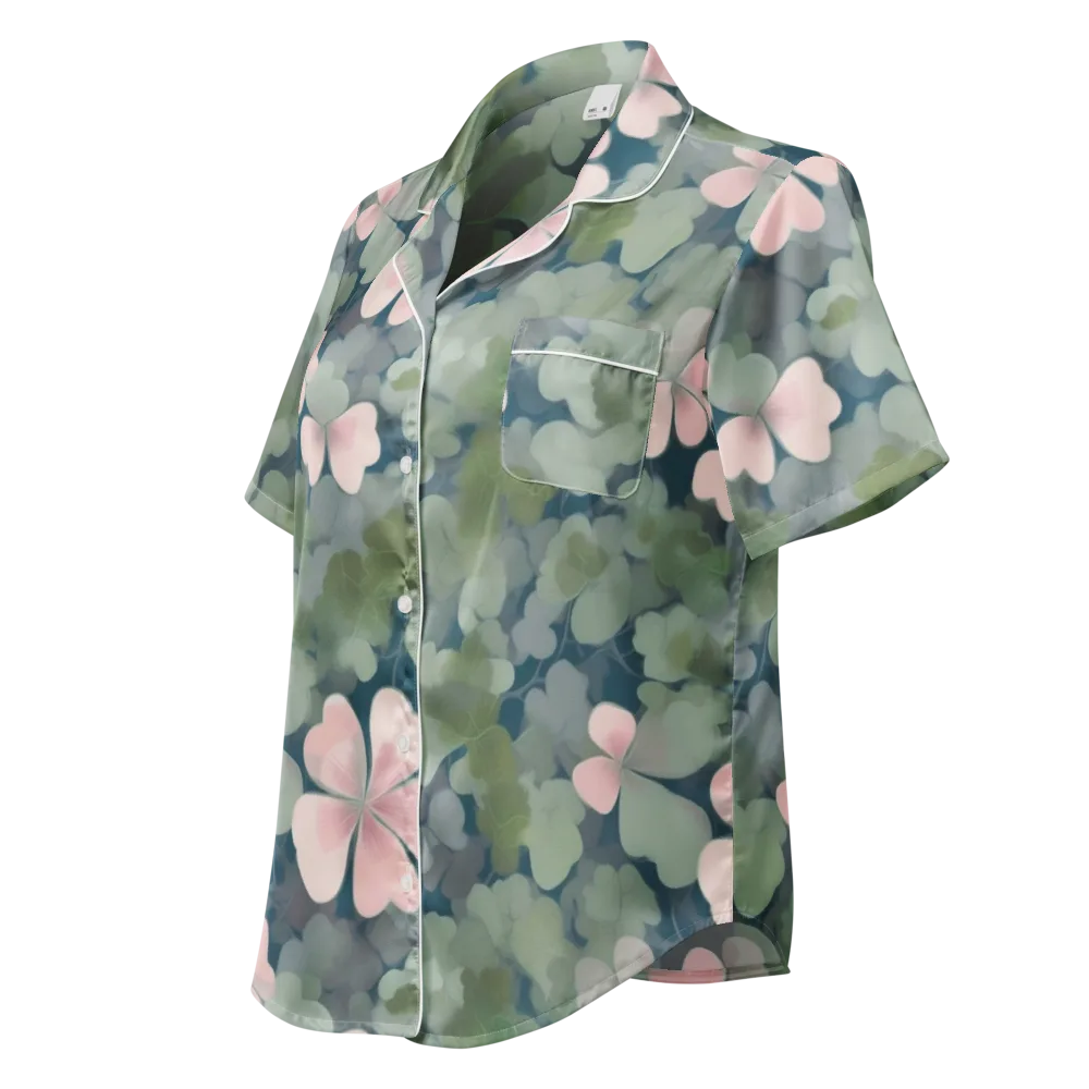 Moonlit Petal Drift on Women's Short Sleeve Pajama Top — Left Front