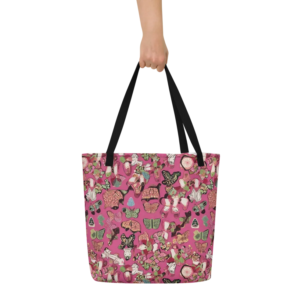 Rosebud Menagerie on Large Tote Bag W/ Pocket — Front