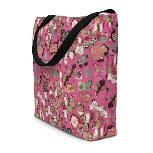 Rosebud Menagerie on a Large Tote Bag W/ Pocket