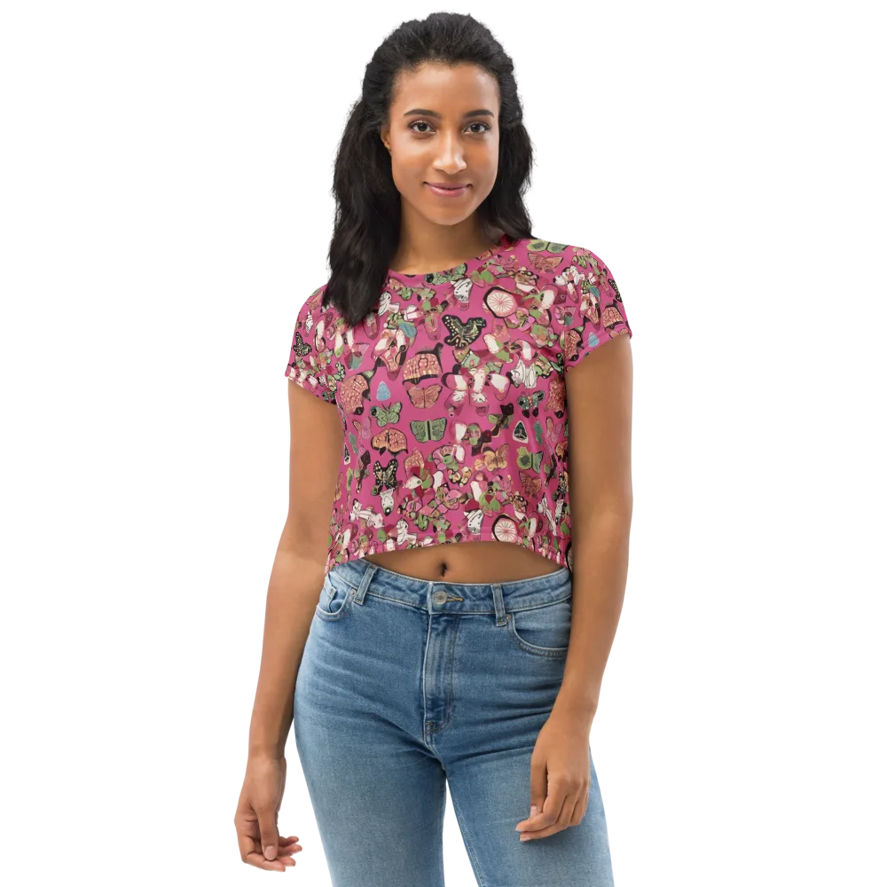 Rosebud Menagerie on Crop Tee — Front