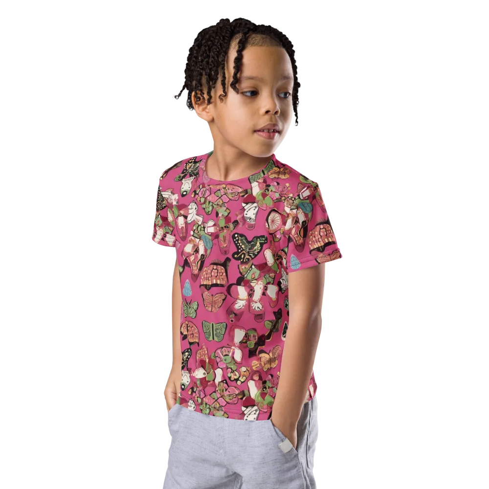 Rosebud Menagerie on Kids Crew Neck T-Shirt — Left Front