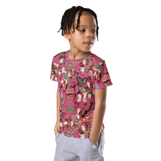 Rosebud Menagerie on a Kids Crew Neck T-Shirt